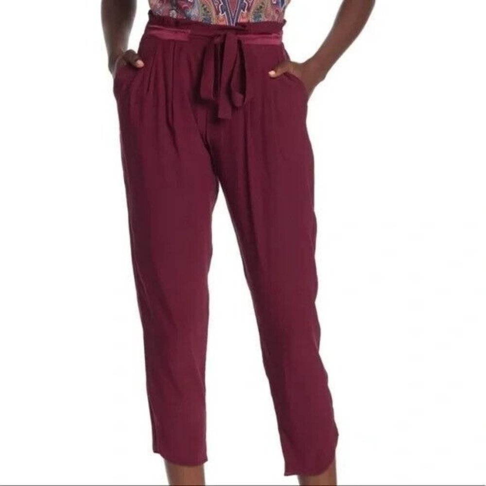 Ramy Brook Allyn Crop Pants Women's XS Wine Silk Drawstring